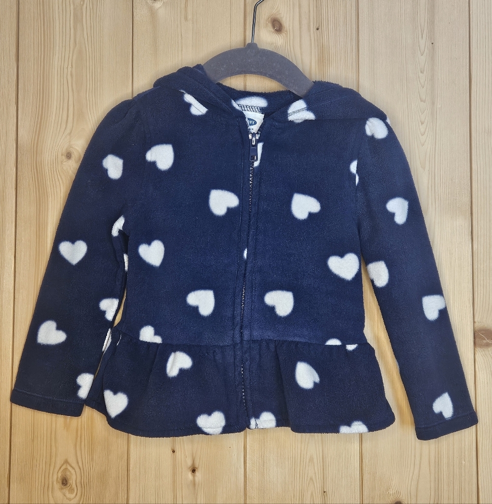 2T Old Navy Fleece Blue And White Heart Zip Up Hoodie